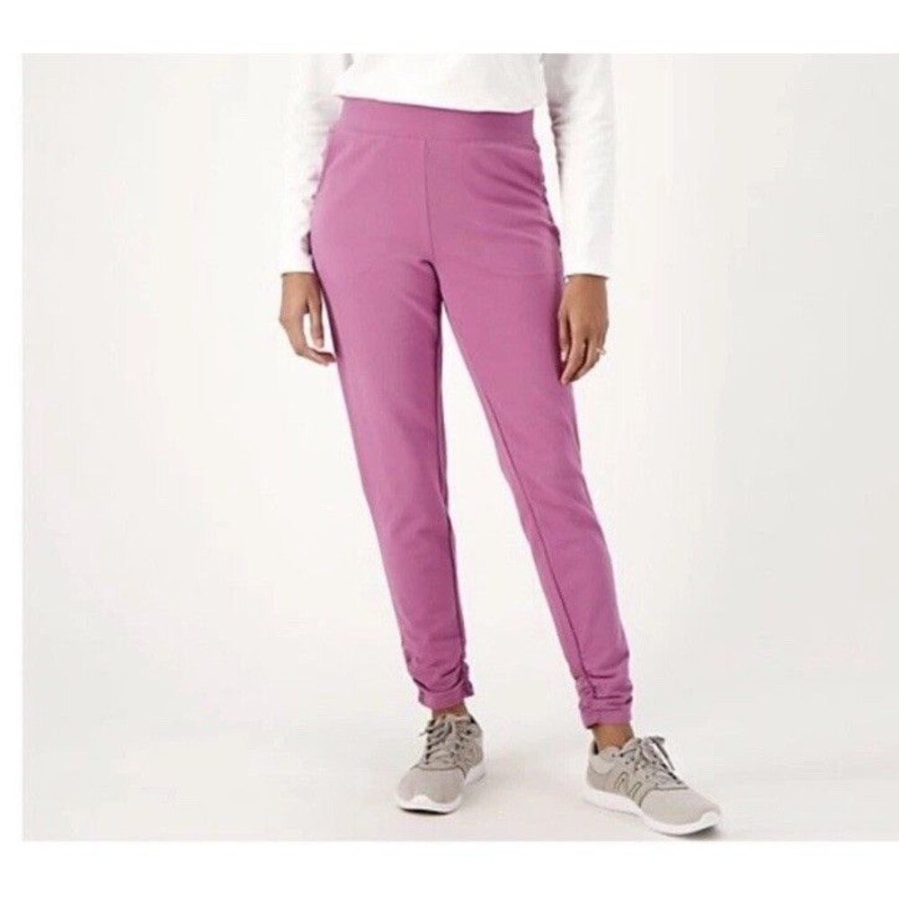 Denim & Co Women's Active Plus Size Pull-On Knit Jogger Pants  Pink Size 2X K2